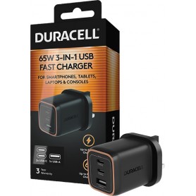 Duracell 3 in 1 Fast Charger USB 2 Type C and A
